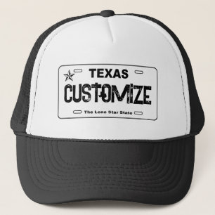 Maßgeschneidertes weißes Texas-Nummernschild Truckerkappe