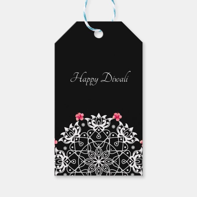 Maßgeschneidertes White Rangoli mit Hibiskus Gift  Geschenkanhänger (Vorderseite)