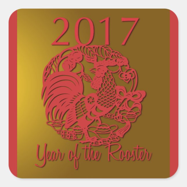Maßgeschneidertes Zodiac 2017 Jahr des Rooster S Quadratischer Aufkleber (Vorderseite)