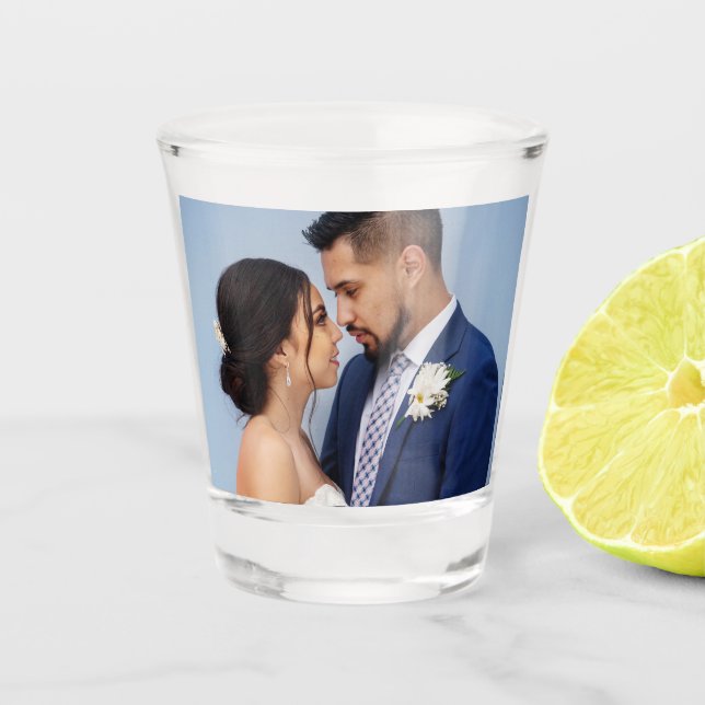 Maßgeschneidertes Zwei-Paar-Foto Schnapsglas (Vorderseite)