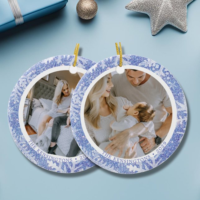 Maßgeschneidertes zweiseitiges Foto Weihnachtsschm Keramik Ornament (Custom Double-Sided Photo Christmas Ornament)