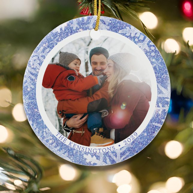 Maßgeschneidertes zweiseitiges Foto Weihnachtsschm Keramik Ornament (Custom Double-Sided Photo Christmas Ornament)