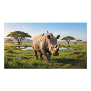 Massives Nashorn, das die offenen Savannenebenen d Fotodruck