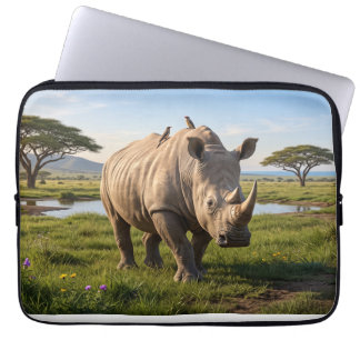 Massives Nashorn, das die offenen Savannenebenen d Laptopschutzhülle