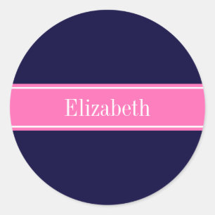 Massives Navyblau Hot Pink #2 Band Namensmonogramm Runder Aufkleber