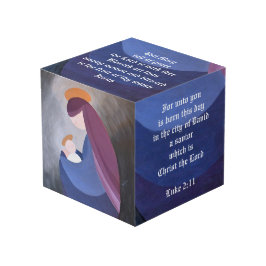 Massivholz von Madonna und Kind 4" x 4" Würfel