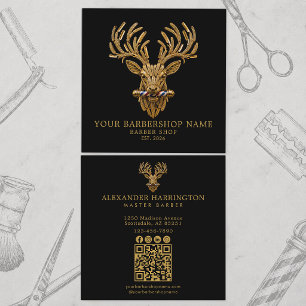 Master-Barbier Gold Stag-Barbiergeschäft-QR-Code Quadratische Visitenkarte