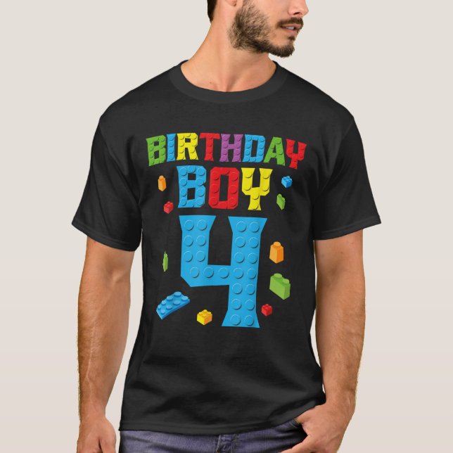 Master Builder 4th Birthday Boy 4 Four Year Buildi T-Shirt (Vorderseite)