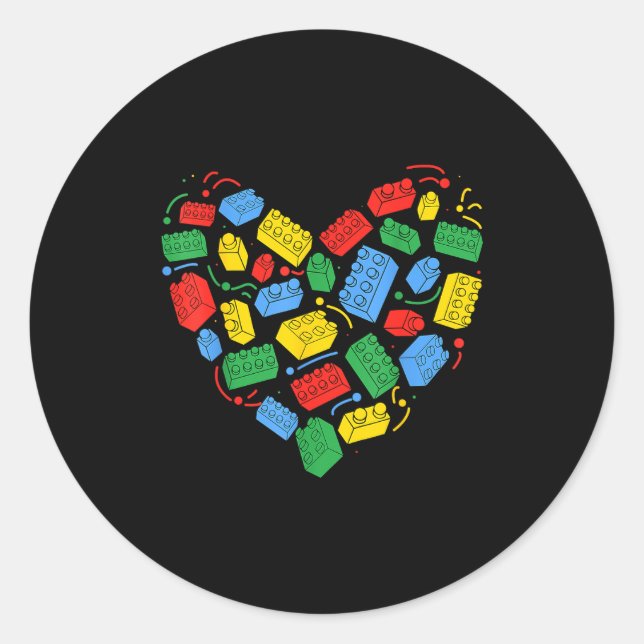 Master Builder Block Brick Building Heart Valentin Runder Aufkleber (Vorderseite)