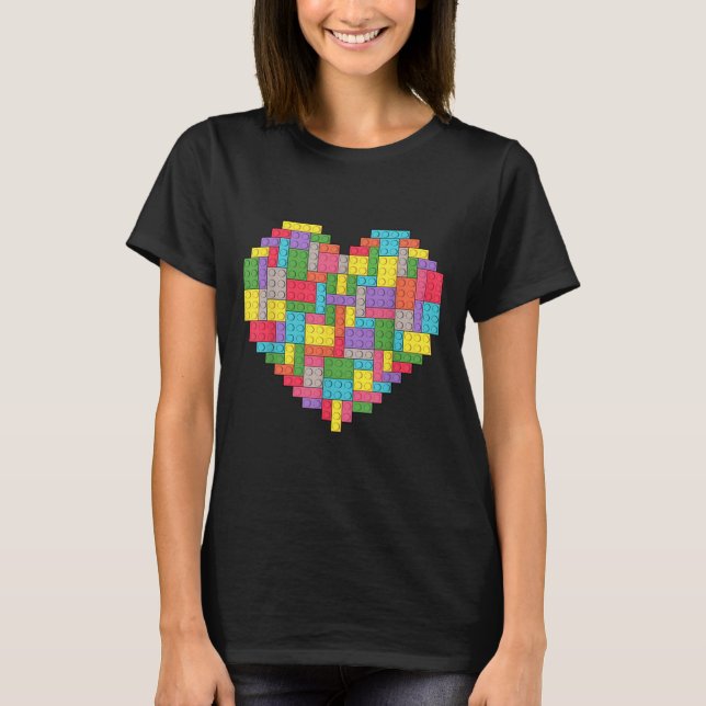 Master Builder Block Brick Gebäude Herz T-Shirt (Vorderseite)