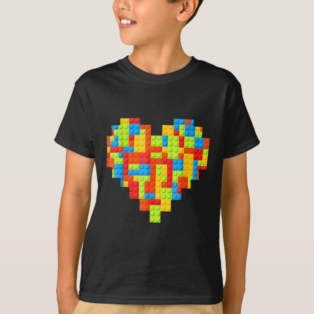 Master Builder Block Brick Gebäude Herz T-Shirt (Vorderseite)