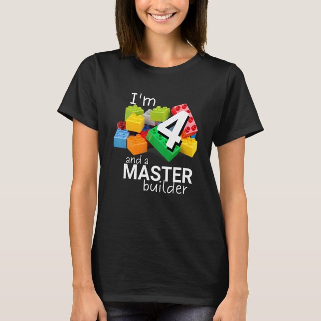Master Builder Niedlich Block Gebäude 4. Geburtsta T-Shirt (Vorderseite)