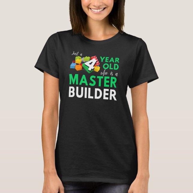 Master Builder Niedlich Block Gebäude 4. Geburtsta T-Shirt (Vorderseite)