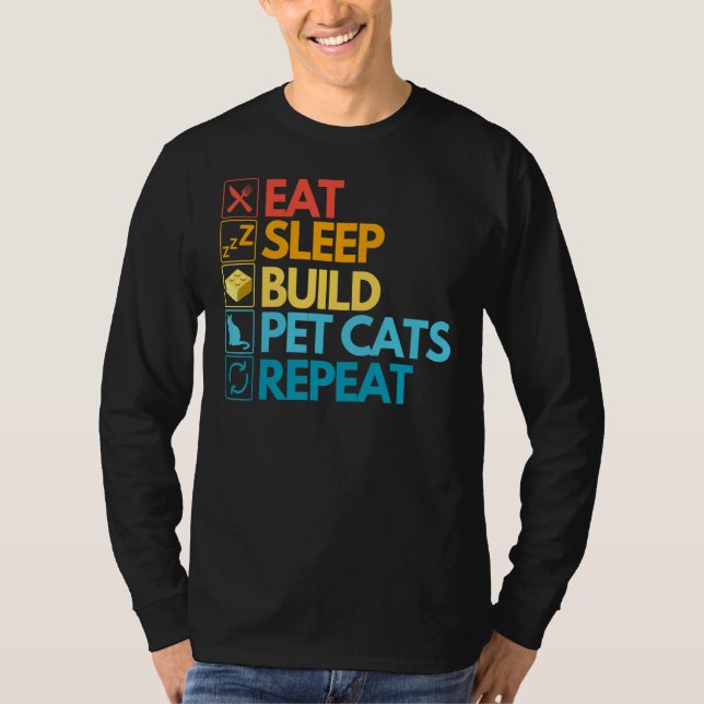 Master Builder Niedlich Block Gebäude Katzen Vinta T-Shirt (Vorderseite)
