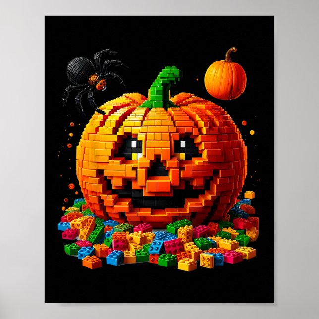 Master Builder Pumpkin Bricks Blocks Halloween Kin Poster (Vorne)
