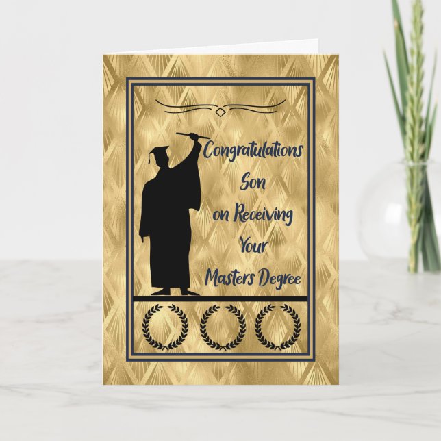 Master Degree Abschluss für Sohn in Goldfarben Dankeskarte (Vorderseite)