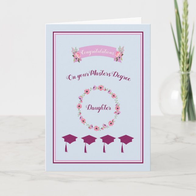 Master Degree Card für Daughter Blue mit Blume Karte (Vorderseite)