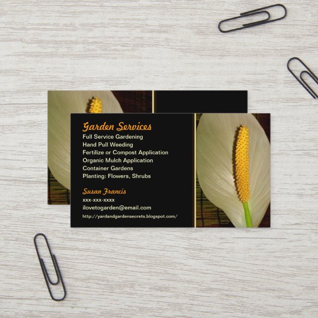 Master Gardener Peace Lily Business Card Visitenkarte (Vorderseite/Rückseite Beispiel)