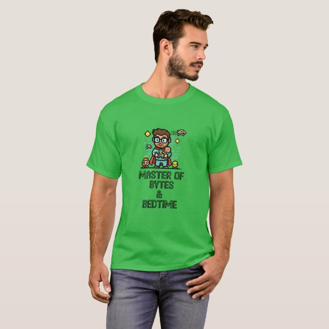 Master of Bytes & Bedtime Geek Dad T-Shirt (Vorne ganz)
