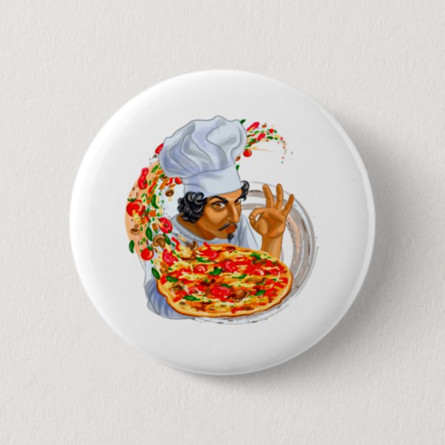 Master Pizza Koch Holding Leckere Pizza Button (Vorderseite)