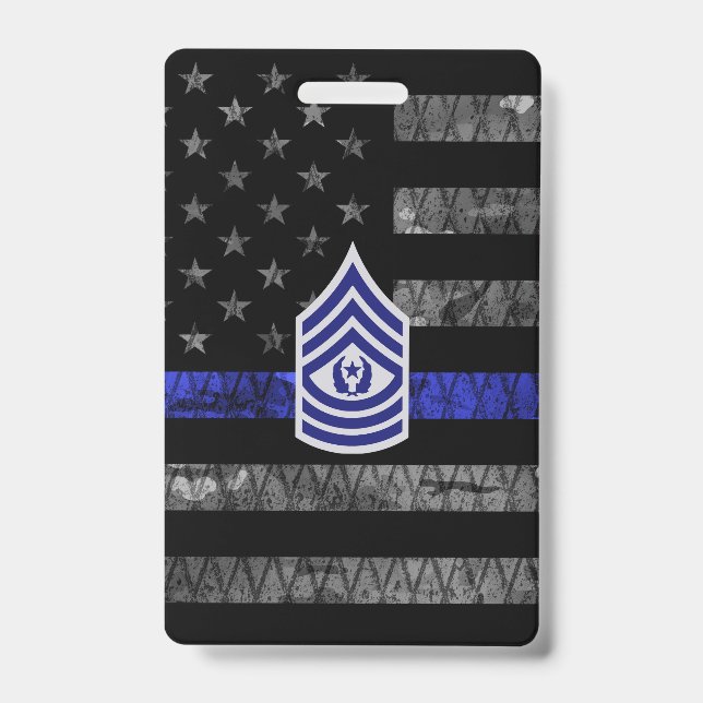 Master Sergeant Thin Blue Line Distressed Flag Ausweis (Vorderseite)
