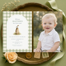 Mastered 1st Year Gingham Photo Birthday