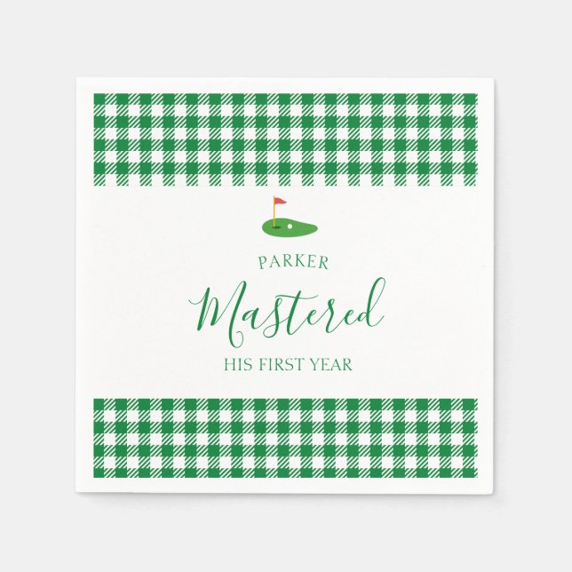 Mastered First Year One Hole In One Green Birthday Serviette (Vorderseite)