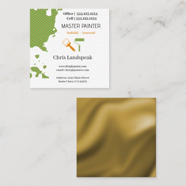 MasterMaler & Gold Green Checkerboard Muster Quadratische Visitenkarte (Vorne/Hinten)