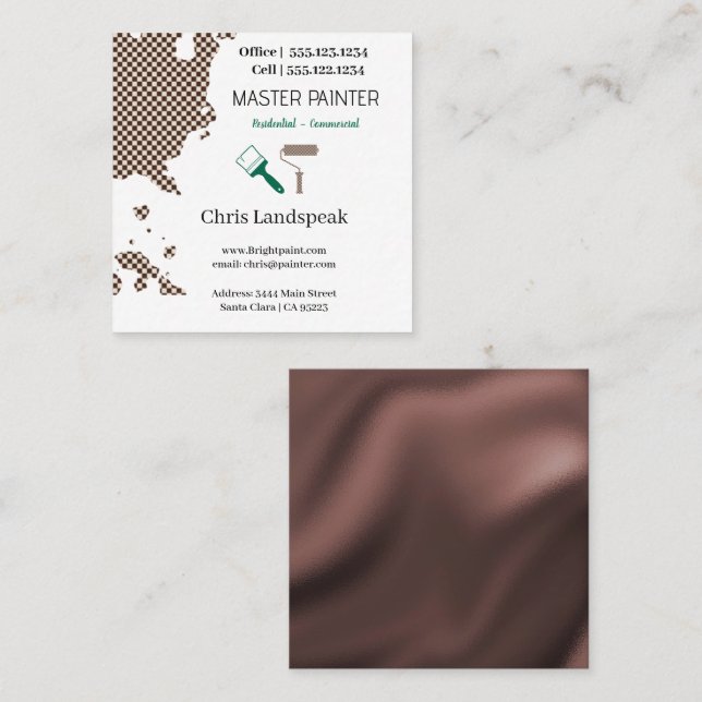 Masterpainter & Dark Brown Checkerboard Muster Quadratische Visitenkarte (Vorne/Hinten)