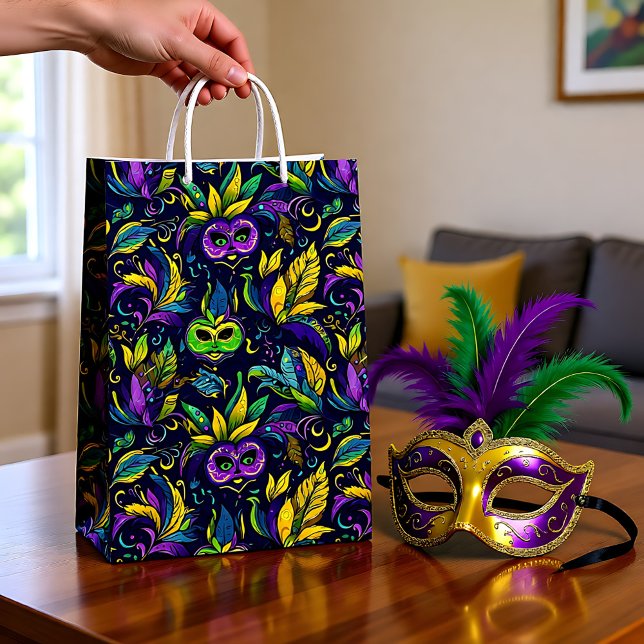 Masterpiece Mardi Gras Masken Muster Mittlere Geschenktüte (Masterpiece Mardi Gras Masks pattern Medium Gift Bag
)