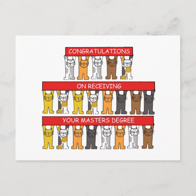 Masters Degree Herzlichen Glückwunsch Cartoon Cats Postkarte (Vorderseite)