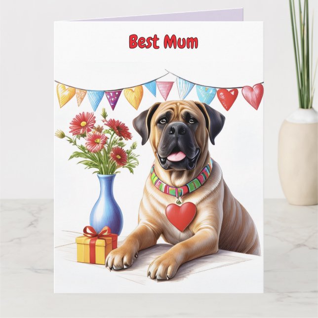 Mastiff auf einer Feier Karte (Vorderseite)