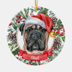Mastiff Custom Santa Hat Chien de Noël Ornement