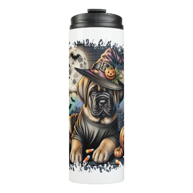 Mastiff Dog Halloween Square Thermosbecher (Vorderseite)