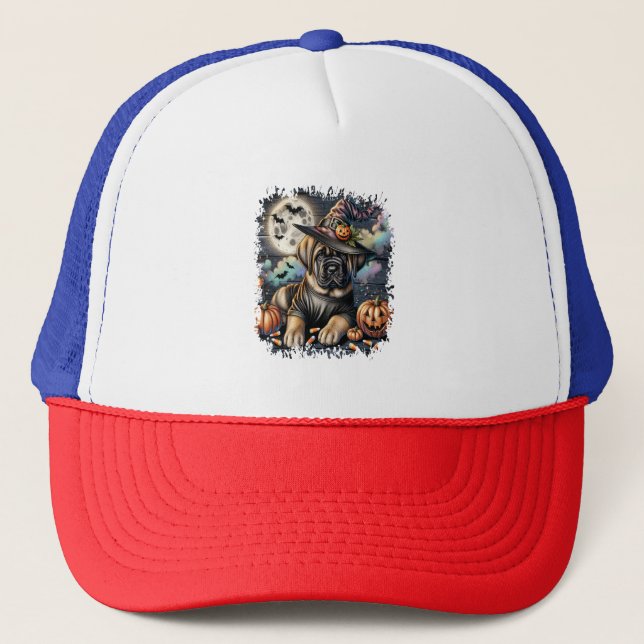 Mastiff Dog Halloween Square Truckerkappe (Vorderseite)