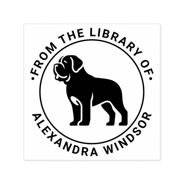 Mastiff Dog Stehend Sil Library Name Permastempel (Design)