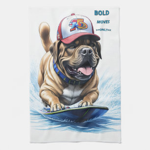 Mastiff englische Dogge Auf Surfbrett Urlaub Geschirrtuch