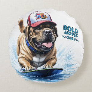 Mastiff englische Dogge Auf Surfbrett Urlaub Rundes Kissen
