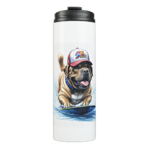 Mastiff englische Dogge Auf Surfbrett Urlaub Thermosbecher