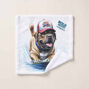 Mastiff englische Dogge Auf Surfbrett Urlaub Waschlappen