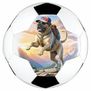 Mastiff englische Dogge im Urlaub im Gebirge Fußball