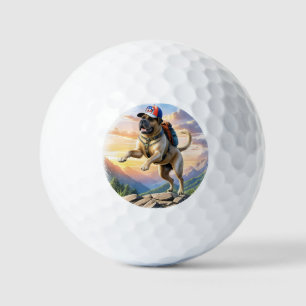 Mastiff englische Dogge im Urlaub im Gebirge Golfball