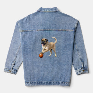 Mastiff englische Dogge mit Ball im Urlaub Jeansjacke