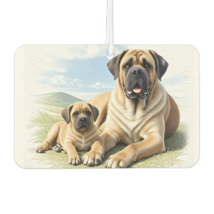 Mastiff englische Dogge mit Kind im Urlaub Autolufterfrischer