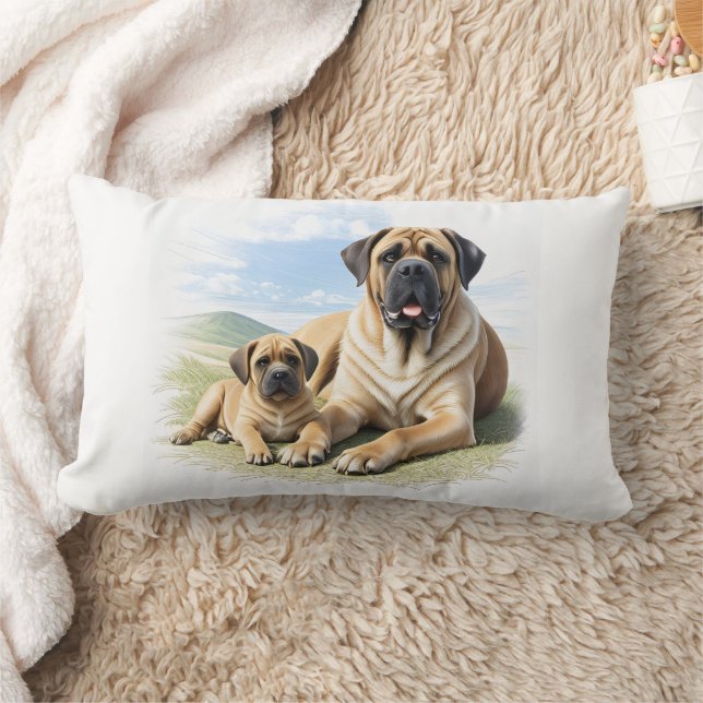 Mastiff englische Dogge mit Kind im Urlaub Lendenkissen (Decke)