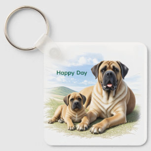 Mastiff englische Dogge mit Kind im Urlaub Schlüsselanhänger