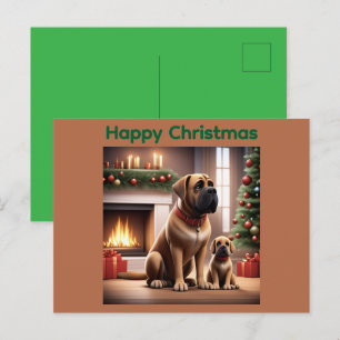 Mastiff englische Dogge Weihnachten Kamin