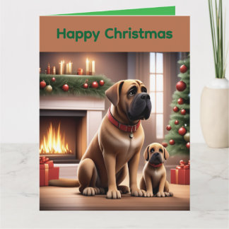 Mastiff englische Dogge Weihnachten Kamin Karte