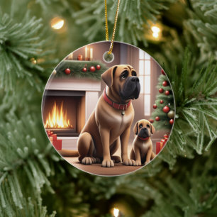 Mastiff englische Dogge Weihnachten Kamin Keramik Ornament