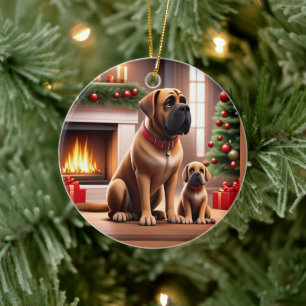 Mastiff englische Dogge Weihnachten Kamin Keramik Ornament